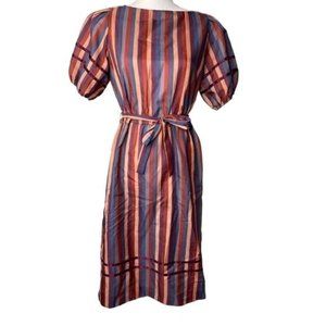 Vintage 70s 80s Womens striped a-line dress midi Length brown pink size 10